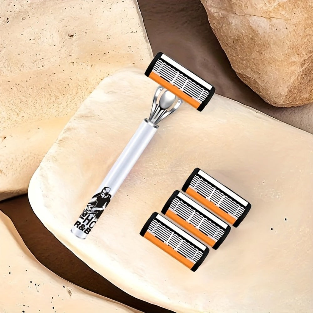 6-Layer Blade Men's Razor Set with Lubricating Strip 2 Handles & 36 or 72 Replacement Blades – Smooth Close Shave Contour-Fitting Ergonomic