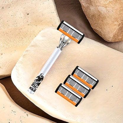 6-Layer Blade Men's Razor Set with Lubricating Strip 2 Handles & 36 or 72 Replacement Blades – Smooth Close Shave Contour-Fitting Ergonomic