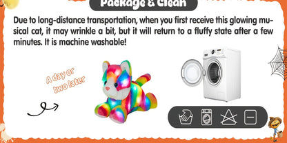Plush Toy Rainbow Cat with LED Glow and Optional Music for Colorful Kawaii Room Display and Gifting