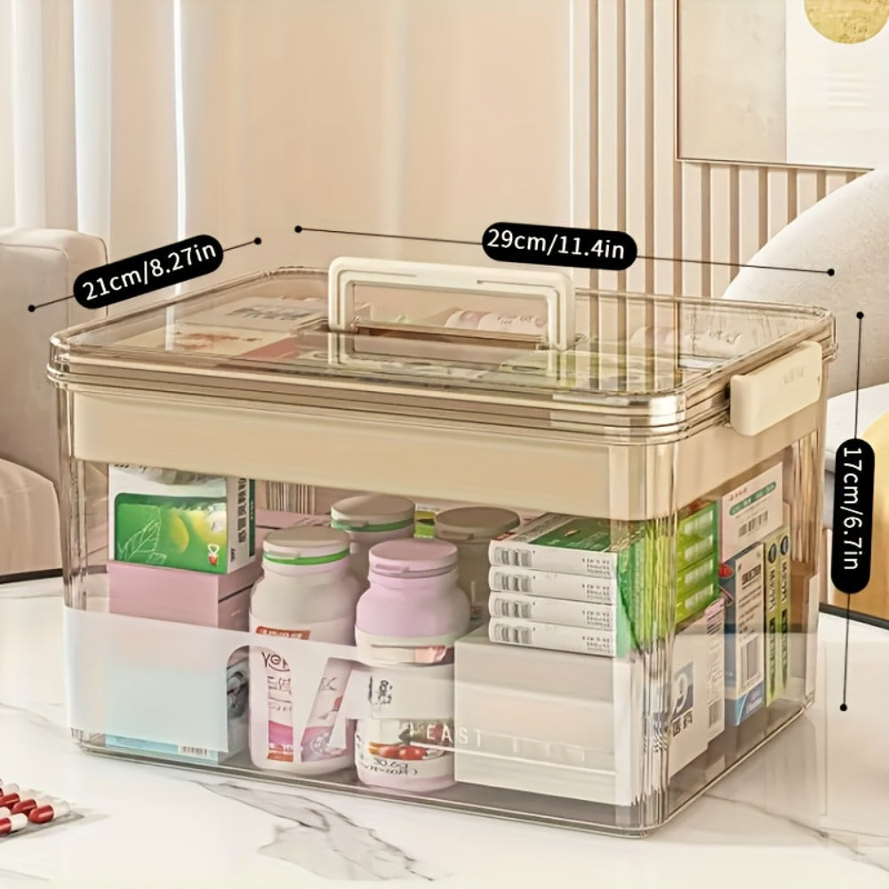 Medicine Storage Box Pill Organizer Multi-Layer Plastic with Handle Large First Aid Storage for Entryways, Bedrooms and Living Spaces