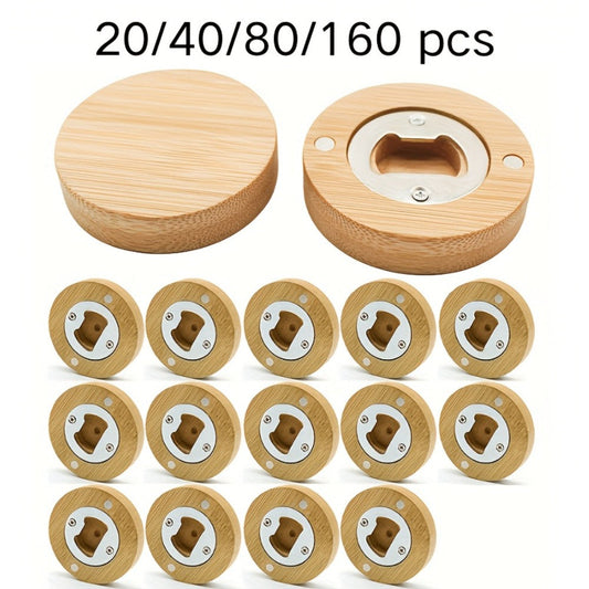 Bamboo Magnetic Bottle Opener Bulk 20 40 80 160 Pack – Round Fridge Magnet Blank Bottle Opener for Wedding Favors Party Gifts Kitchen Decor