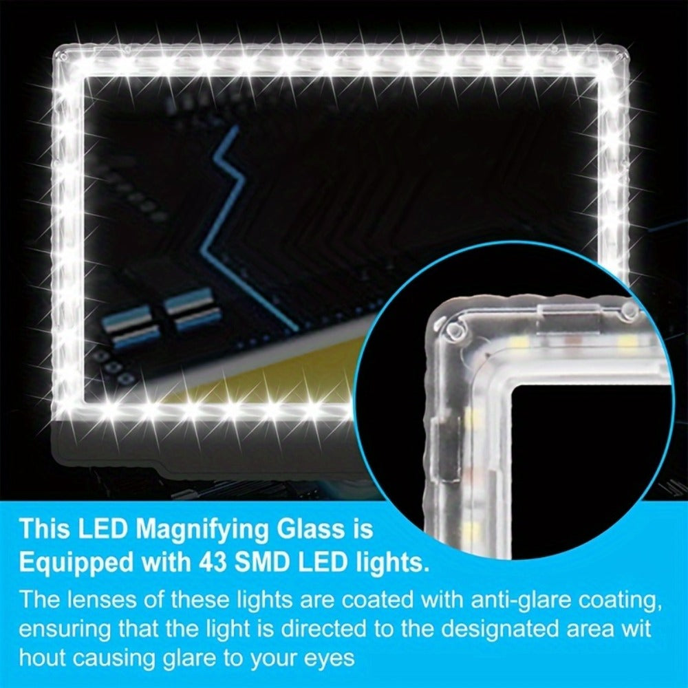 Hands Free Magnifying Glass with Light, 5X Large Page Magnifier with 43 Ultra-Bright LEDs, Flexible Gooseneck Neck Wear Magnifier