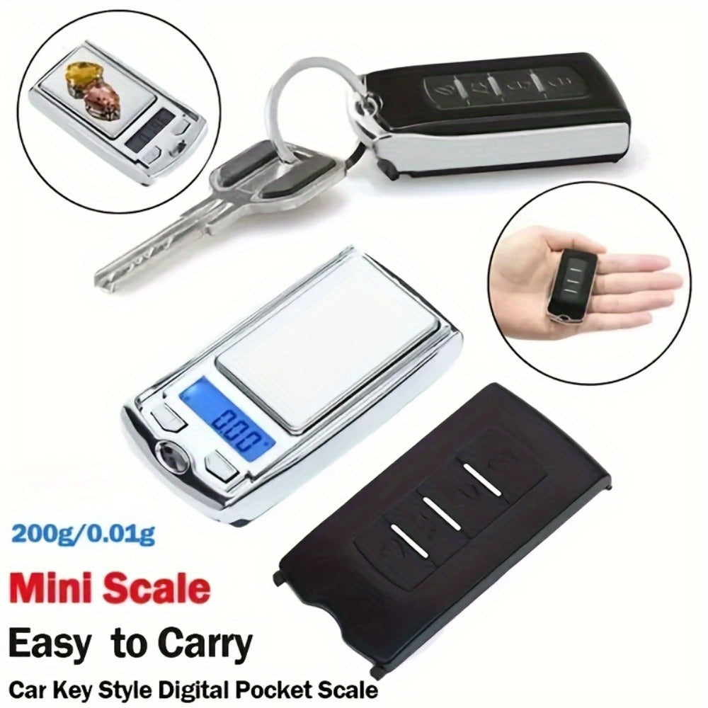 Mini Keychain Pocket Scale with Flip Cover, Blue Backlit Display and 200g/0.01 Checkout Label