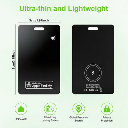 Ultra-Thin Rechargeable Apple Find My Wallet Tracker Card with Qi Wireless Charging and Built-In Ring Alert
