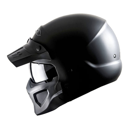Motorcycle Helmet Convertible Full/Open-Face Shell with Detachable Mask, Smoked Shield, S-XL Sizes and Multiple Styles