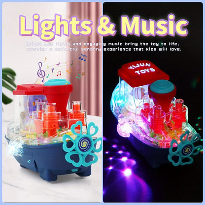 Interactive Sensory Boat Toy for Toddlers 2+, Underwater Ocean Theme with Fish & Coral, Rotating Scroll Screen & Music