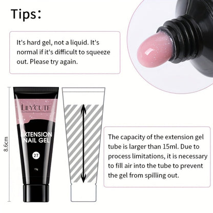 Builder Gel Nail Extension Kit – Quick Build UV LED Acrylic Gel in White Nude Pink Crystal for Nail Construction Overlay Sculpting Salon