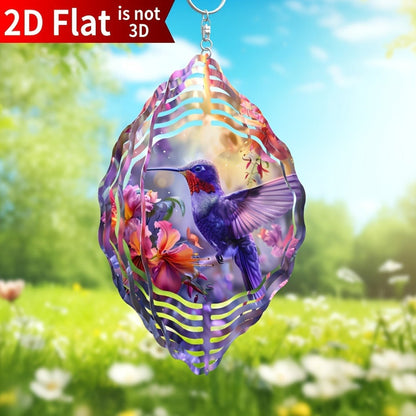 Hummingbird Wind Spinner for Garden – 10" Kinetic Metal Sculpture with Color-Changing Feathers, Wind-Powered 2D Flat Iron Art for Outdoor