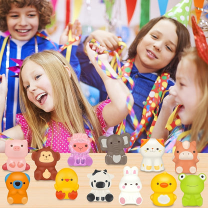 Cute Animal Toys 24 Pcs, Mini Kawaii Animal Squeeze Toys for Kids Birthday Party Favors, Classroom Prizes