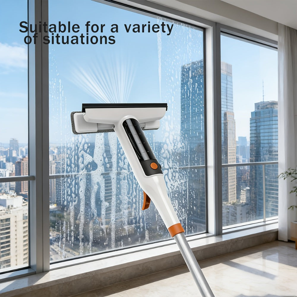 3-in-1 Glass Cleaning Kit with Durable Metal Pole & Scraper, Window Cleaner Tool for High Windows Shower Doors Car Windshields