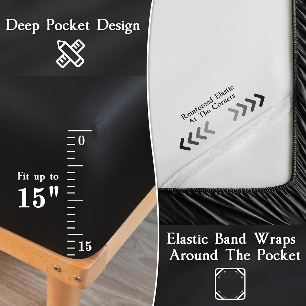 Sheet Set, Satin Bedding with 16-Inch Fitted Pocket, Three- or Four-Piece Size Configuration and Seven Solid Colors