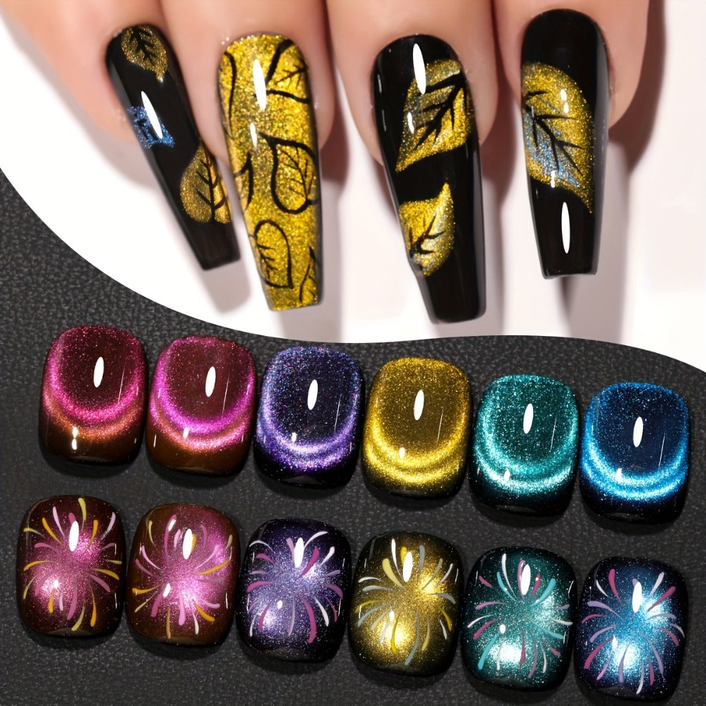 Dopamine Cat Eye Gel Polish Set with Six Magnetic Colors and Photo Frame Bottles for UV LED Nail Art