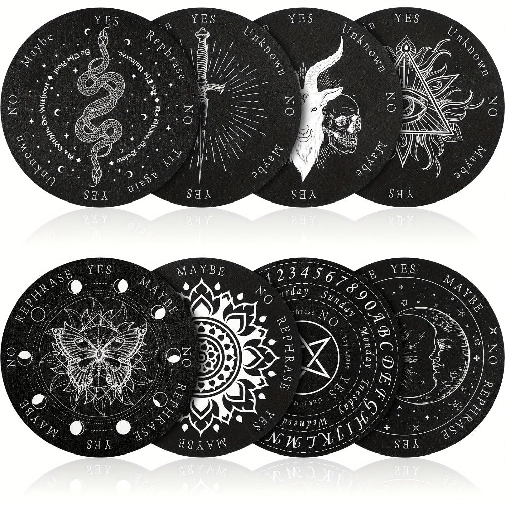 Pendulum Board Wooden 8 Pack – Retro Wiccan Divination Board 6 Inch with Metaphysical Messages Dowsing Board for Beginners Witchcraft