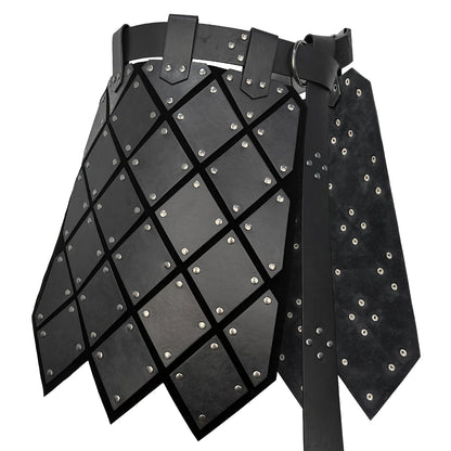Medieval Armor Skirt Faux Leather with Geometric Plates & Metal Studs, Viking BC Style Retro Cosplay Costume for Halloween