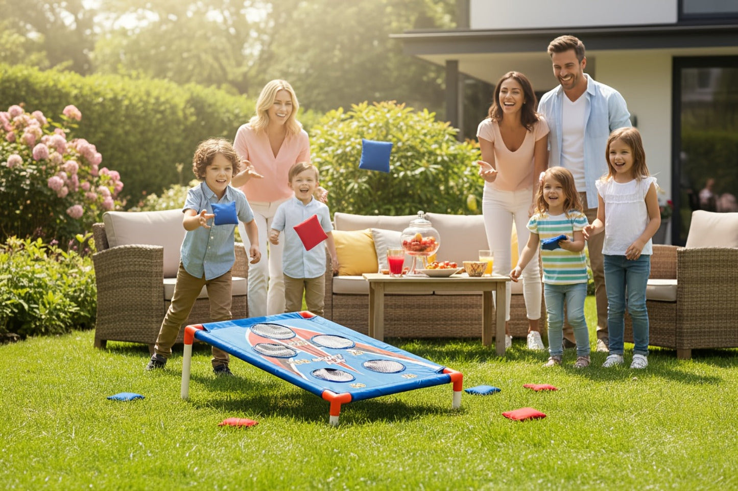 Bean Bag Toss Game Set – 5-Hole Scoring Board, 8 Bean Bags & Carry Bag | Outdoor Indoor Fun for Kids & Adults | Camping Parties Beach