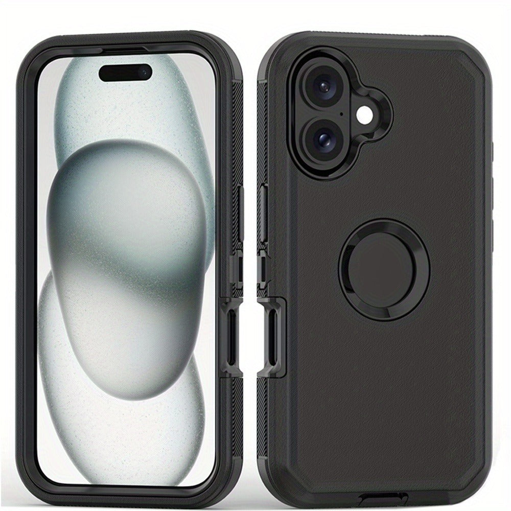 Phone Case Dual-Layer TPU and PC Hybrid Cover for iPhone 16 Plus in Black, Orange or Green