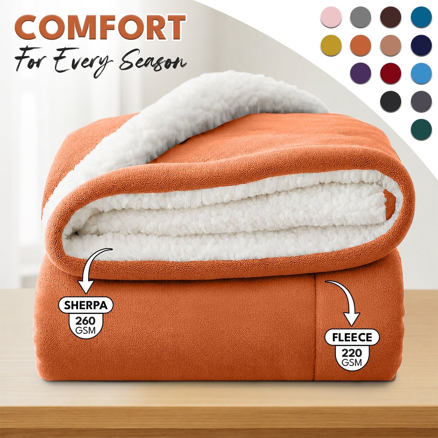 Sherpa Flannel Blanket, Double-Layer Ultra Throw for Bed, Sofa & Bedroom Decor, Better Sleep, 14 Colors