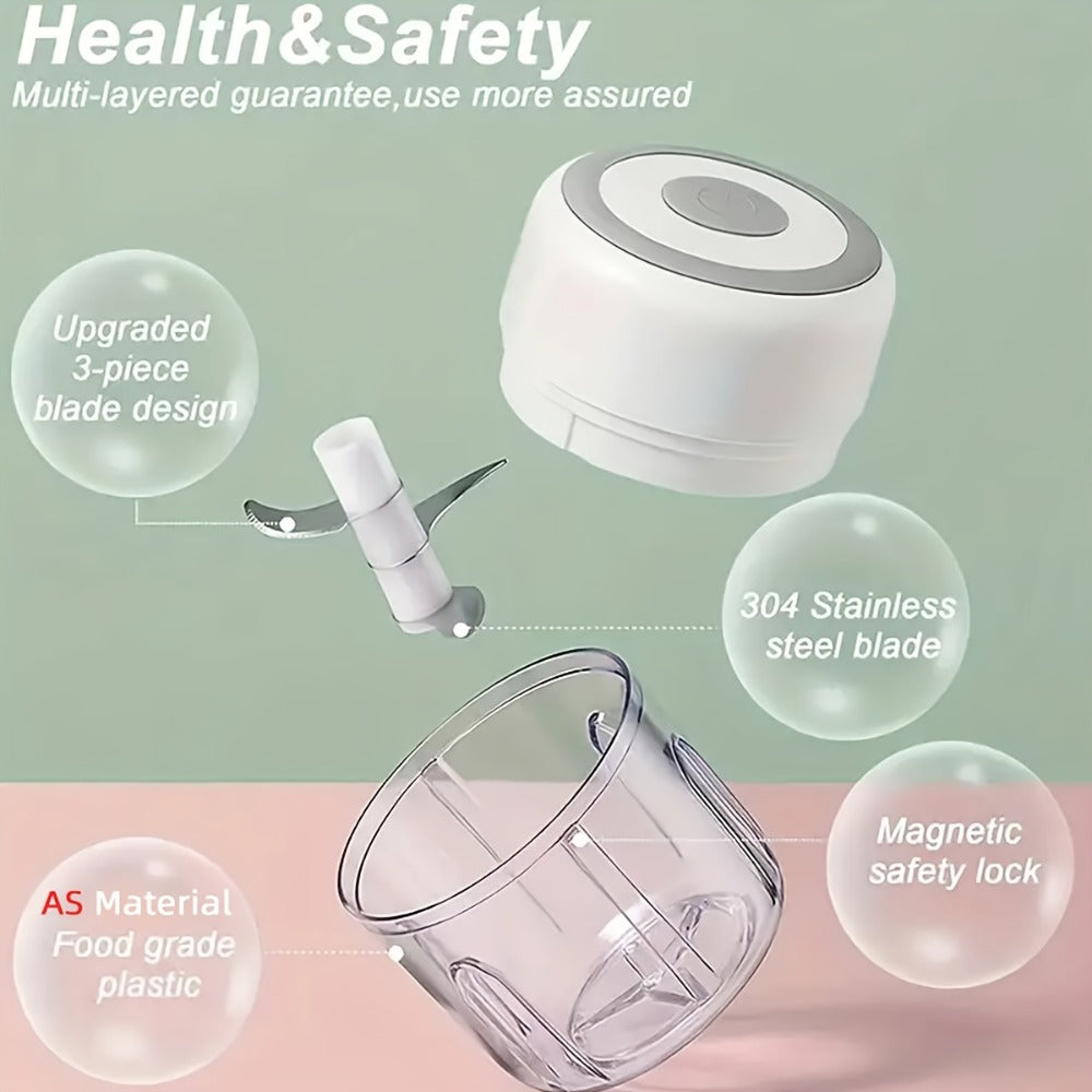 Mini Food Processor USB Rechargeable Electric Chopper 9.47oz, Portable Wireless Meat Grinder & Blender for Garlic