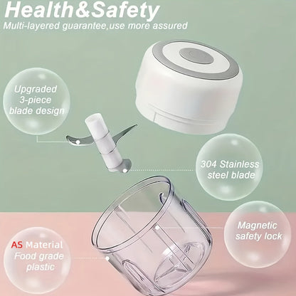 Mini Food Processor USB Rechargeable Electric Chopper 9.47oz, Portable Wireless Meat Grinder & Blender for Garlic