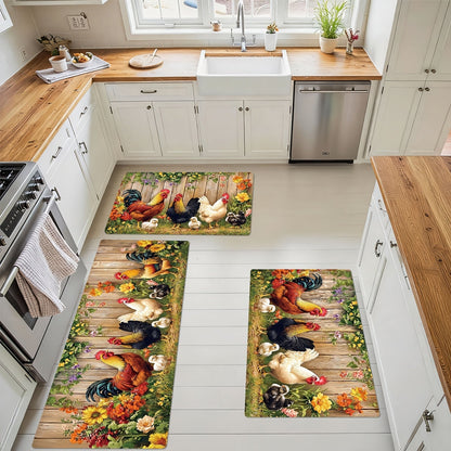 Rooster Kitchen Rugs Set 1/2/3/4pcs Vintage Farmhouse Anti-Slip Floor Mats for Kitchen Bedroom Bathroom Living Room Laundry Room Entrance