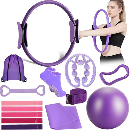 Pilates Set for Women 14-Piece – Includes 13-Inch Pilates Ring, 9-Inch Yoga Ball, 5 Resistance Bands & Hip Thrust Bands