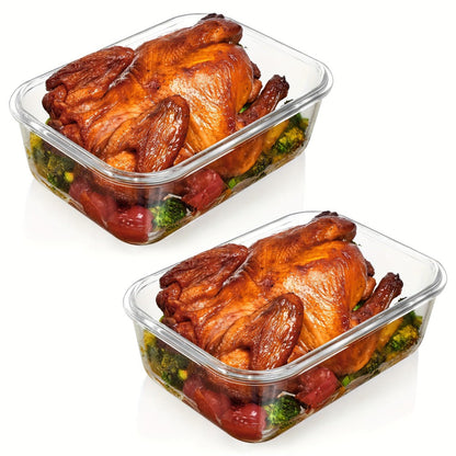 Food Storage Containers Two-Pack 63 oz Borosilicate Glass Set with Hinged Lids in Green or Gray