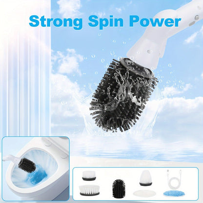 Electric Spin Scrubber Cordless Rechargeable - Adjustable Handle with 6 Brush Heads, All-Purpose Power Scrubber for Bathroom