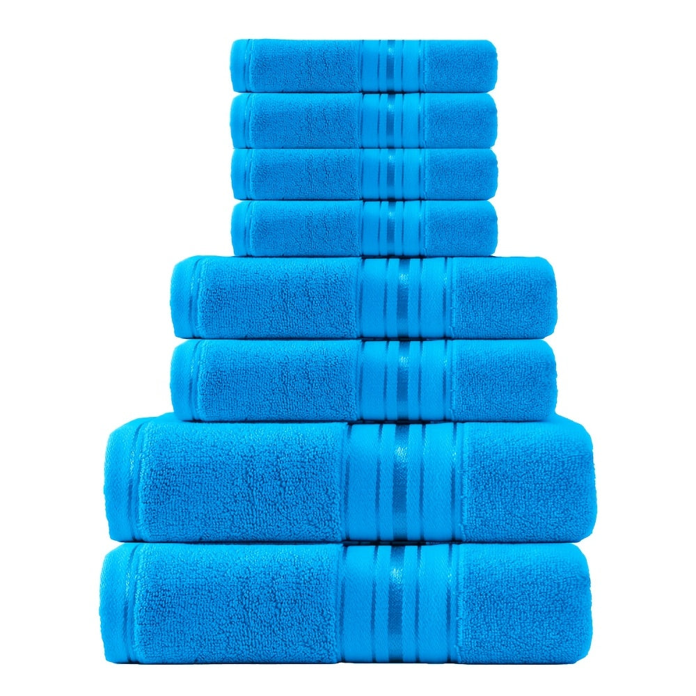 Striped Bath Towels, Towel Set 8 Piece 550GSM Pure Cotton Vintage Striped Bath, Hand Towels and Washcloths for Home and Guest Use