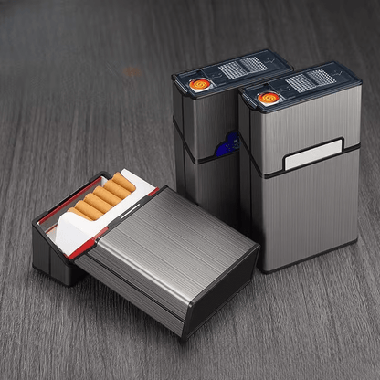 Lighters & Smoking Accessories - Rechargeable Lighter with Integrated Cigarette Case Windproof Electric - product detail view