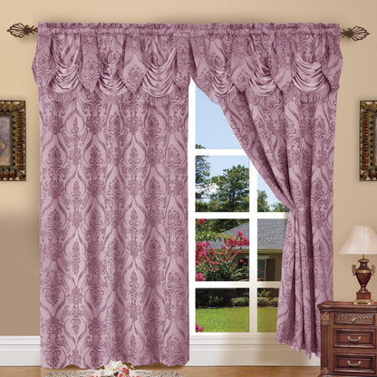 Jacquard Curtain Panels 2-Piece Set 54x84 Inch with Attached Waterfall Valance - Rod Pocket Room Darkening Luxury Window Curtains