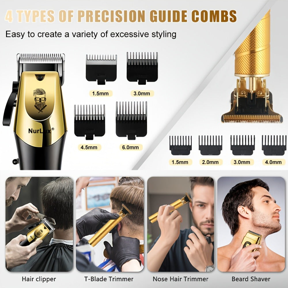 Hair Clipper Set for Men USB Rechargeable – LCD Display Cordless Trimmer, Guide Combs & Cleaning Brushes, Professional Home Haircut Kit