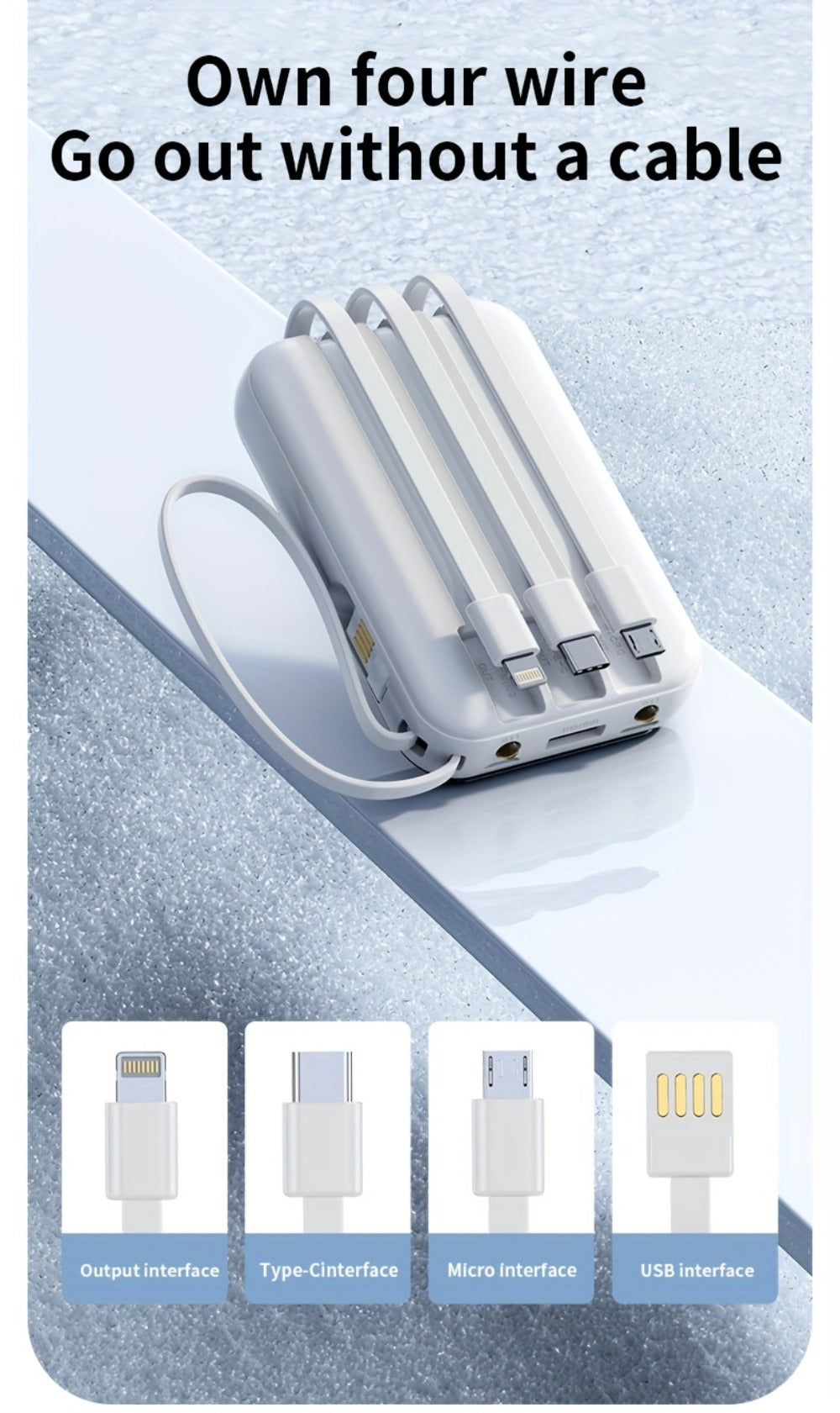 Power Bank 50000mAh 22.5W with Integrated Cable Array, Digital Display and LED Flashlight in Two Colors