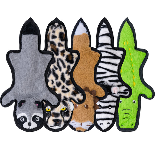 Crinkle Squeaky No Stuffing Dog Toys 5 Pack – Dual Sound Plush Chew Toys for Aggressive Chewers, 6 Tough Layer Durable Teething Toys