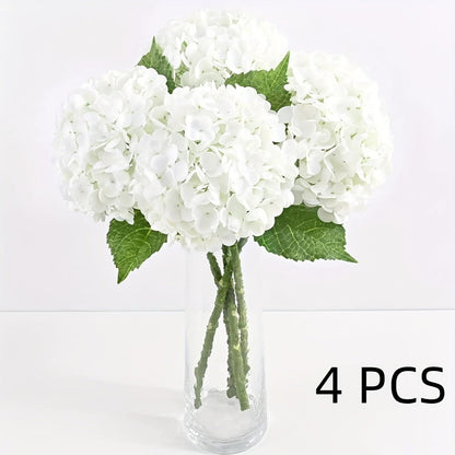 Artificial Flowers 21-Inch Full-Latex Hydrangea Stems in 4 or 8-Piece Sets with Flexible Wire