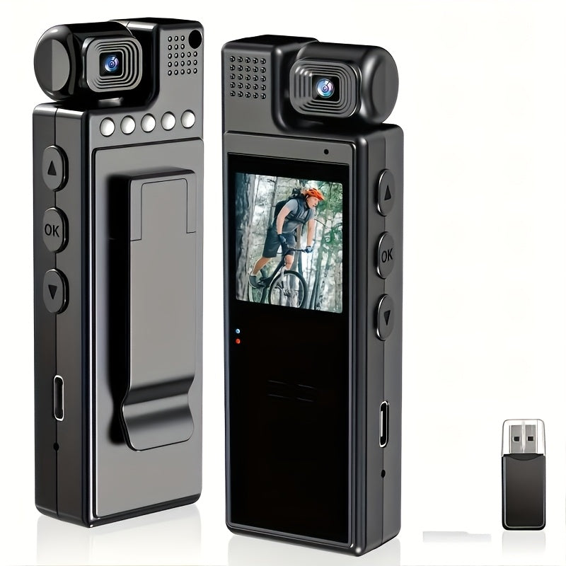 1080P HD Pocket Camcorder with 180° Rotatable Lens, Handheld Body Camera, USB Charging, Compact Smart Recorder for Travel