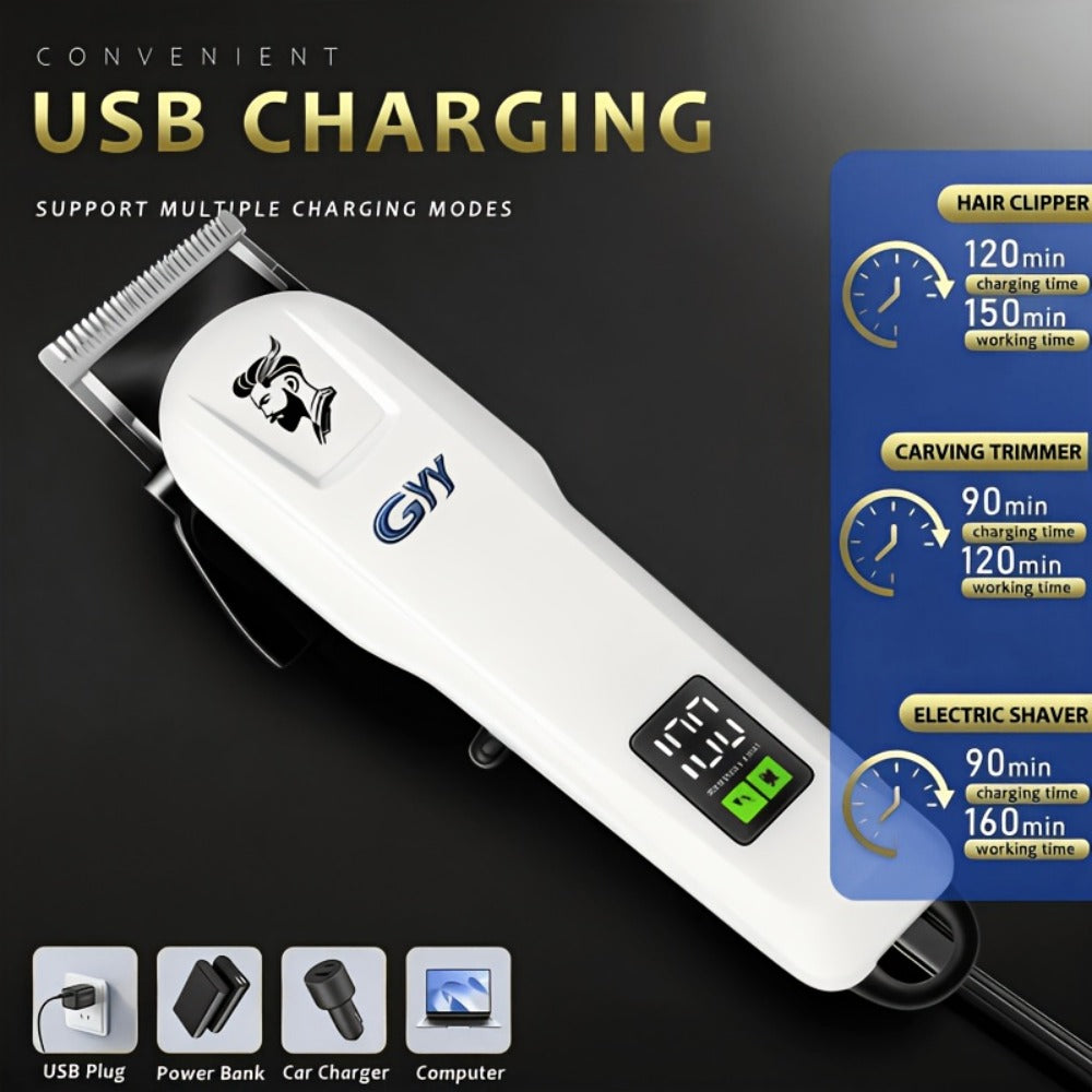 Hair Clipper Kit with Scissors for Home & Salon – Professional Stainless Steel Blade, Digital Display, USB Rechargeable Hair Cutting Set