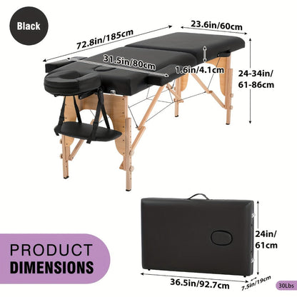 2-Fold Portable Massage Table with Face Cradle & Carrying Bag, Adjustable Height PU Leather Lash Bed
