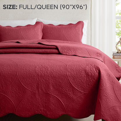 Floral-Pattern Three-Piece Bedspread Set in 16 Colors with Twin, Queen, King and California King Sizes