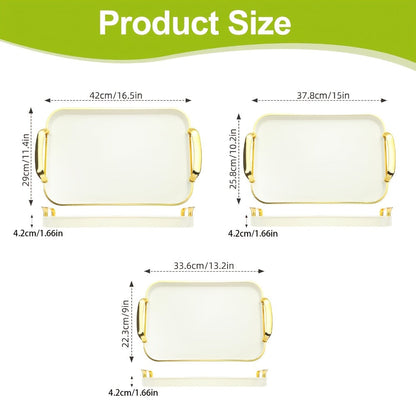 3-Piece Rectangular Serving Tray Set with Handles, Plastic Food Trays for Parties, Dinners & Gatherings