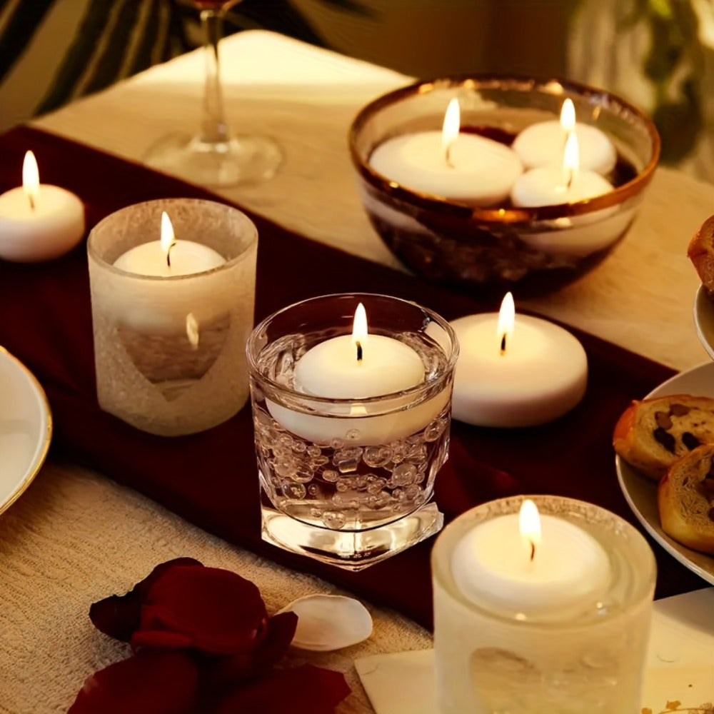 Floating Candles White Set of 42, 1.5 Inch Small Pool Candles, 4- Burn, Wedding Centerpiece, Pool Party