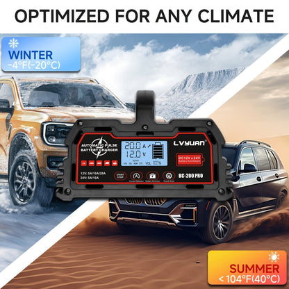 Smart Battery Charger Maintainer 12V 20A 24V 10A 8-Stage with Temperature Compensation for LiFePO4 Lead Acid Car Truck Motorcycle Boat