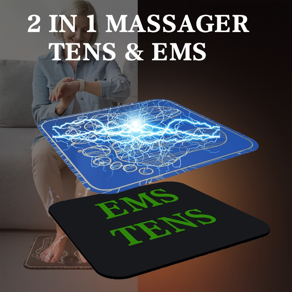 EMS Foot Massager Pad with TENS Therapy, Portable Electric Foot Massage Machine, Reusable Pad, Multiple Mode Adjustment