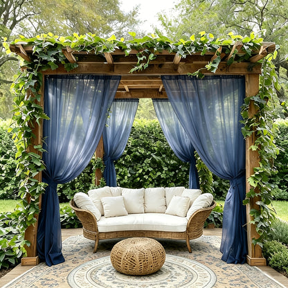 Six-Panel Sheer Outdoor Curtain Sets in Ten Colors with 37- or 54-Inch Width and Seven Length Options