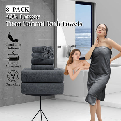 Bath Towels Set 8 Piece 750GSM Oversized 35 x 70 Inch Sheets in 15 Color Options for Home and Guest Use