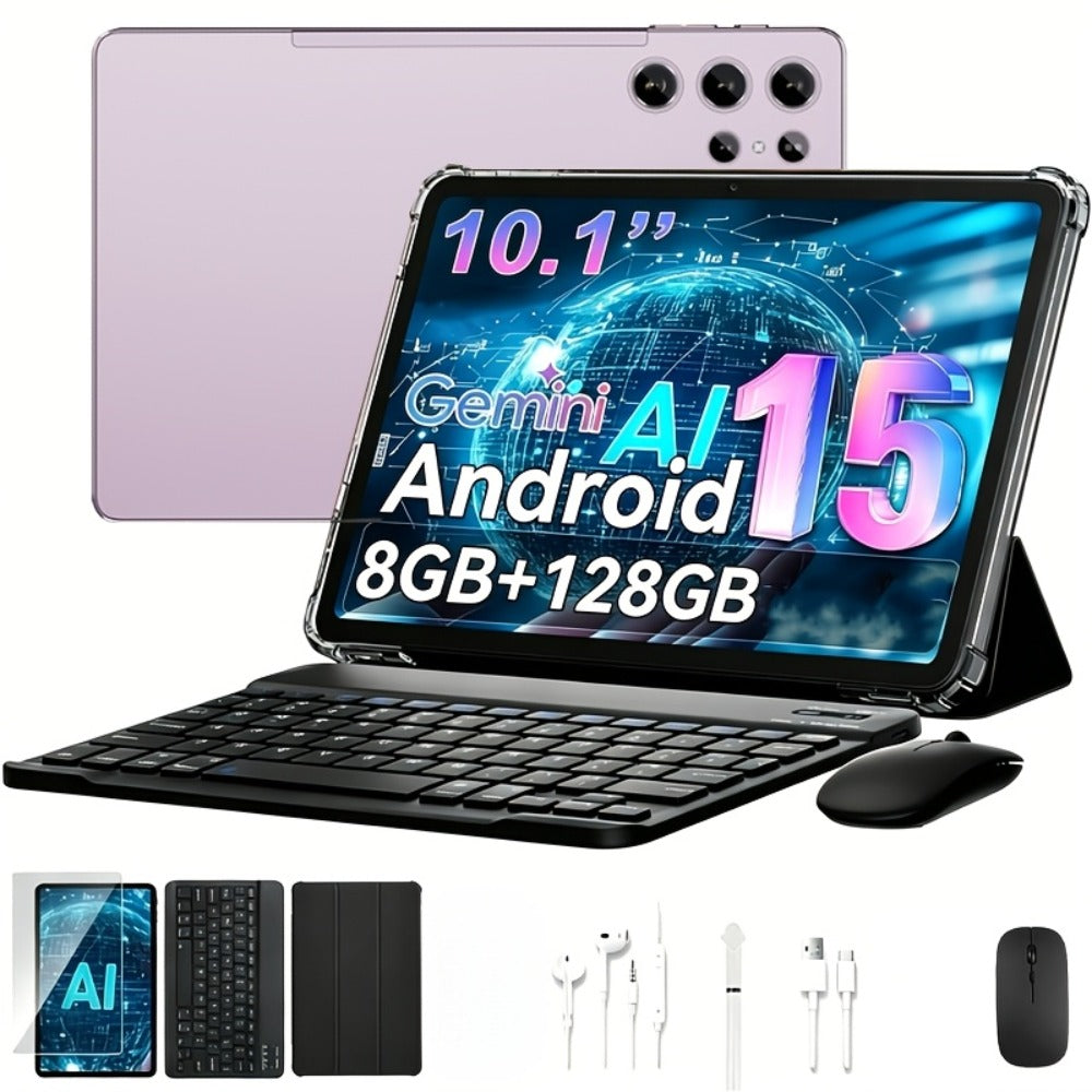 2-in-1 Tablet with Keyboard Android 15, 10.1 Inch 8GB RAM 128GB ROM 8000mAh Battery, 5G WiFi 16MP+5MP Dual Camera FHD IPS Display