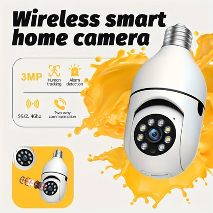 Indoor Security Camera 3MP Bulb-Socket Model with 360° Panoramic View, Dual-Band WiFi and Two-Way Audio