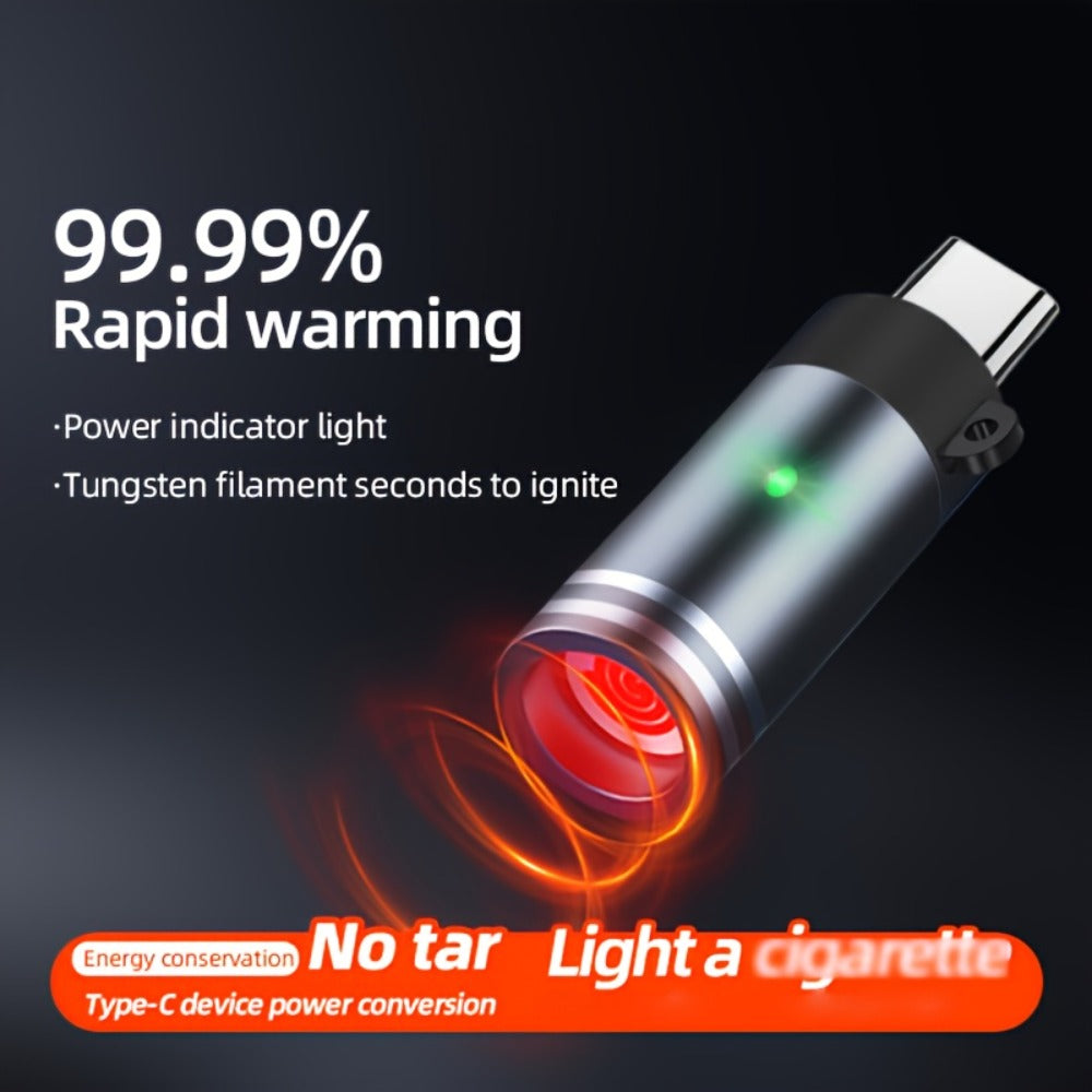 USB-C Plug-In Heating-Coil Electric Lighter in Black with Compact Cylindrical Body for Direct Phone Power