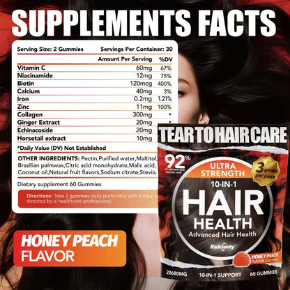 Biotin Gummies for Hair Growth & Thickness, 10-in-1 Formula with Vitamin C, Collagen, Zinc, Supports Hair
