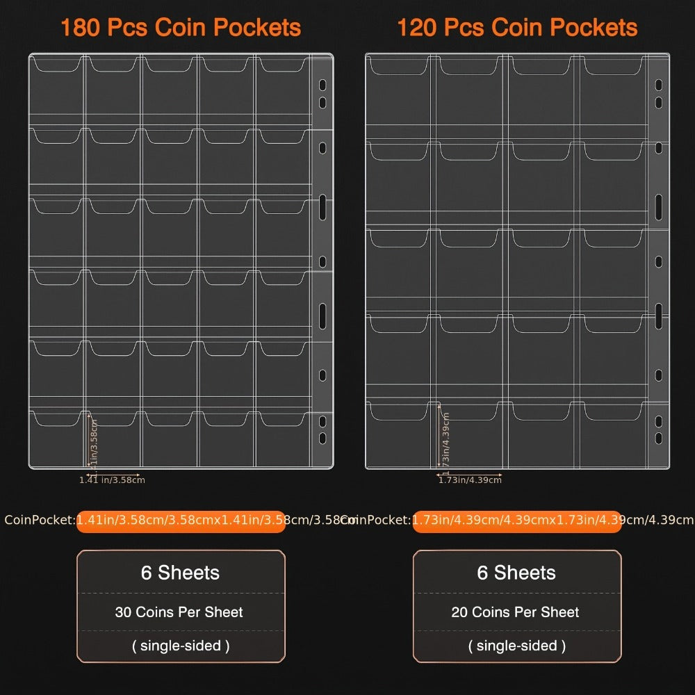 300-Pocket Coin Collection Book with Lock – Fireproof Holder, 72 Currency Sleeves, Coin Organizer Album for Pennies