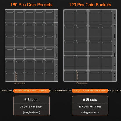 300-Pocket Coin Collection Book with Lock – Fireproof Holder, 72 Currency Sleeves, Coin Organizer Album for Pennies